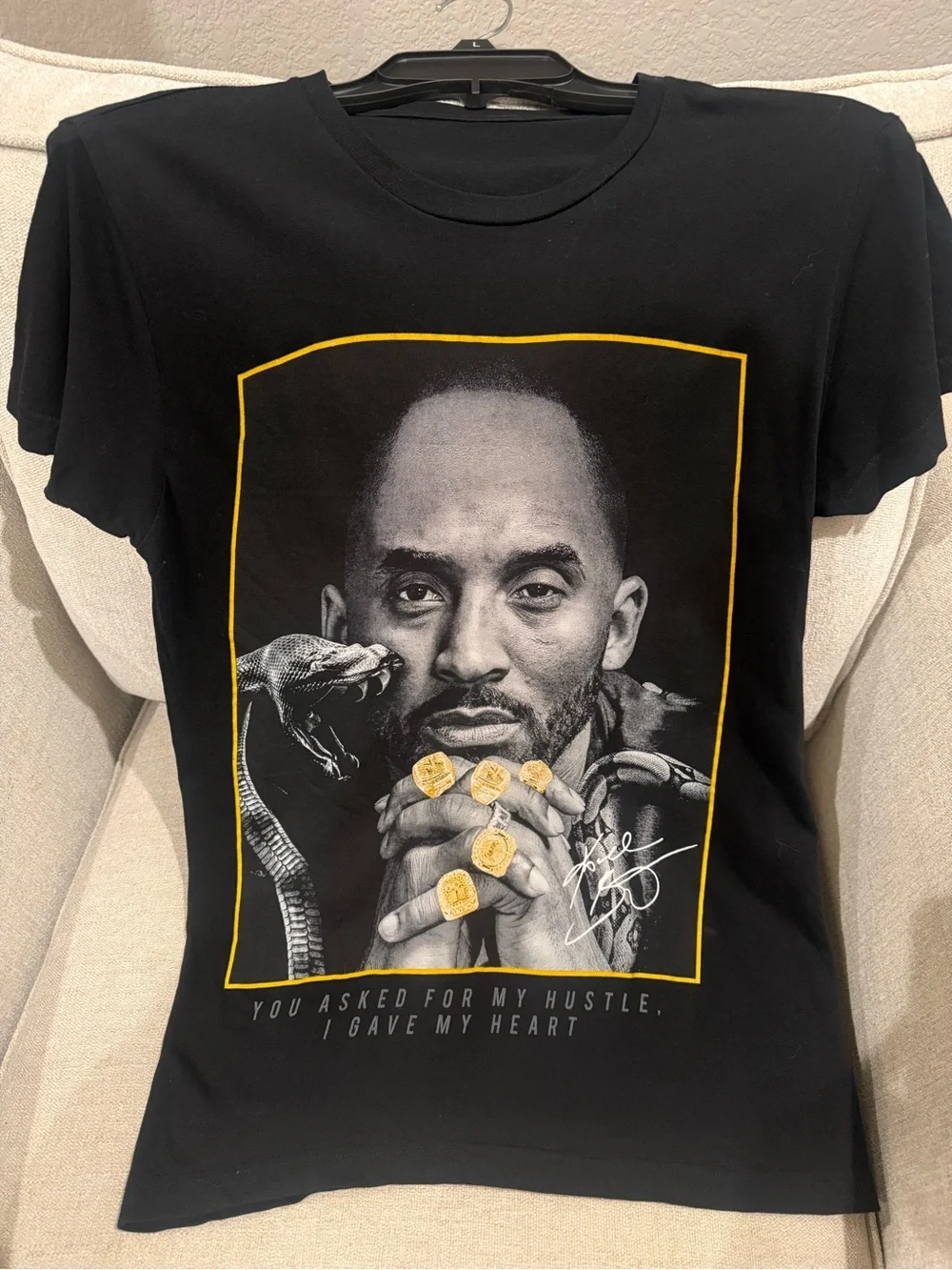Black Graphic Men's Crewneck T‑Shirt with Yellow Accent